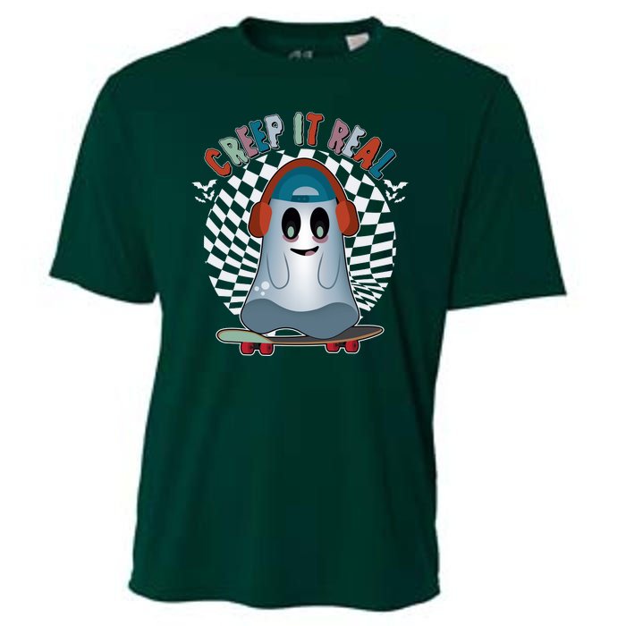 Funny Halloween Creep It Real Skateboarding Ghost Cooling Performance Crew T-Shirt