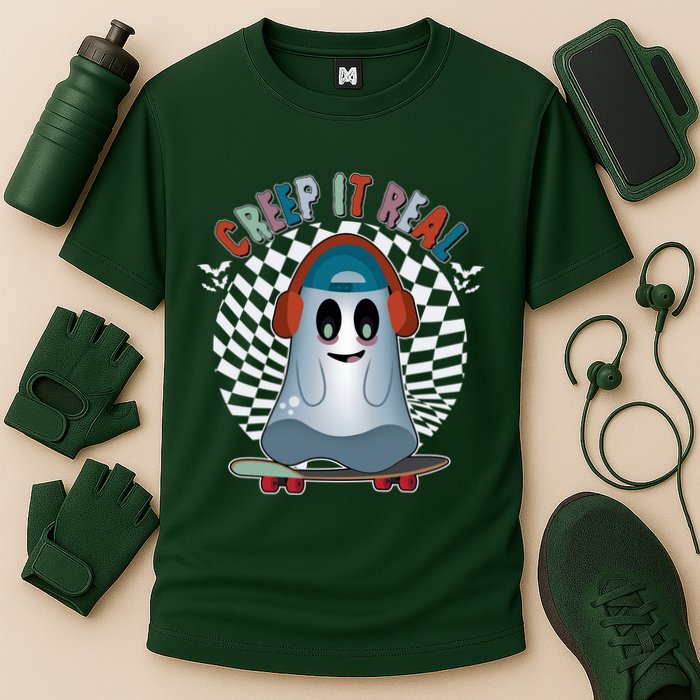 Funny Halloween Creep It Real Skateboarding Ghost Performance Shirt