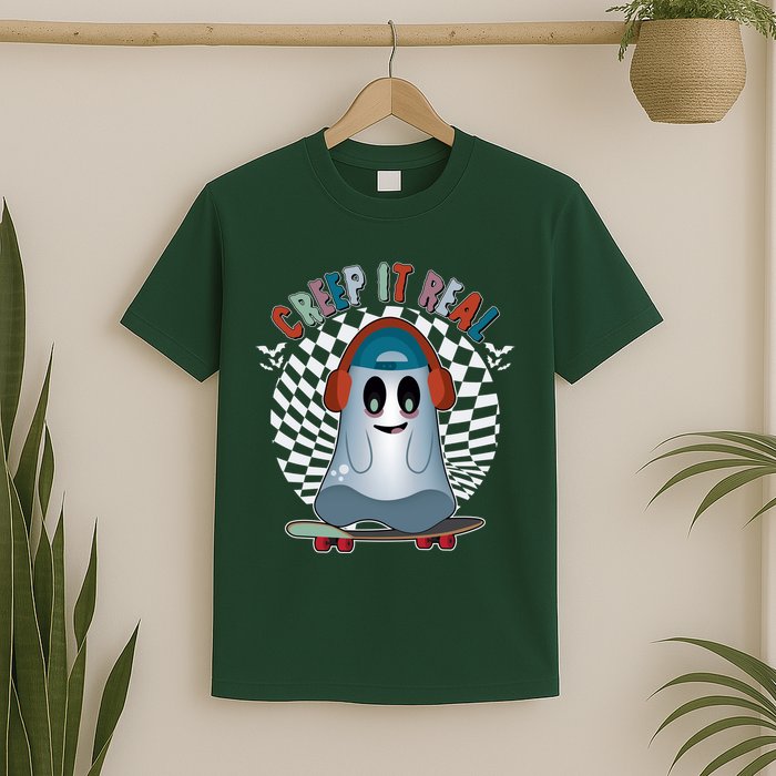 Funny Halloween Creep It Real Skateboarding Ghost T-Shirt