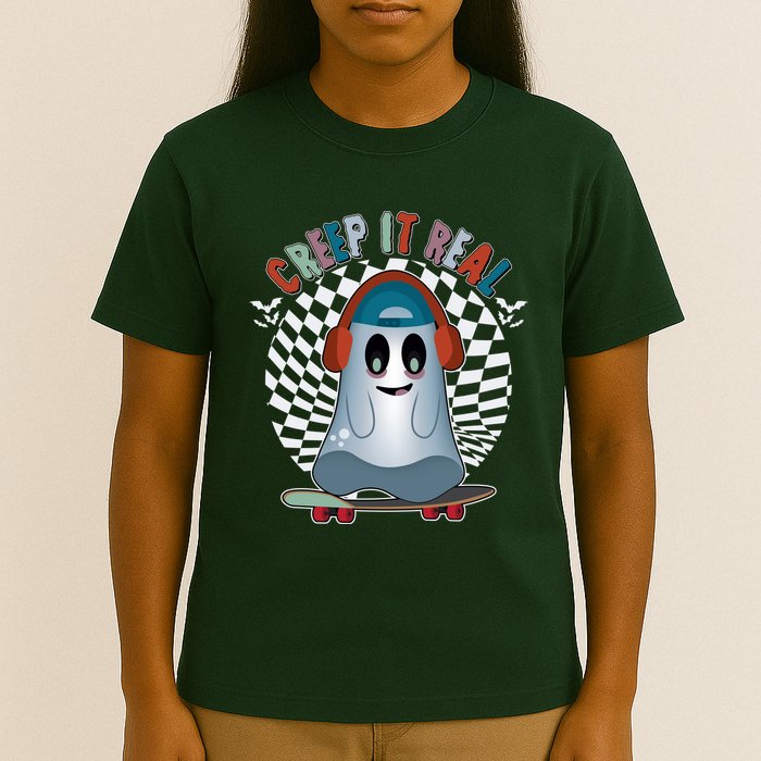 Funny Halloween Creep It Real Skateboarding Ghost T-Shirt