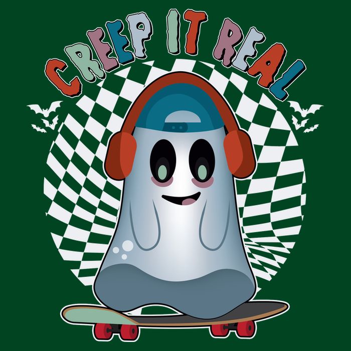 Funny Halloween Creep It Real Skateboarding Ghost T-Shirt