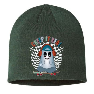 Funny Halloween Creep It Real Skateboarding Ghost Sustainable Beanie