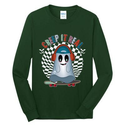 Funny Halloween Creep It Real Skateboarding Ghost Tall Long Sleeve T-Shirt