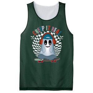 Funny Halloween Creep It Real Skateboarding Ghost Mesh Reversible Basketball Jersey Tank