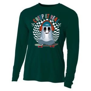 Funny Halloween Creep It Real Skateboarding Ghost Cooling Performance Long Sleeve Crew