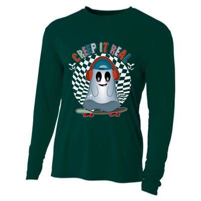 Funny Halloween Creep It Real Skateboarding Ghost Cooling Performance Long Sleeve Crew