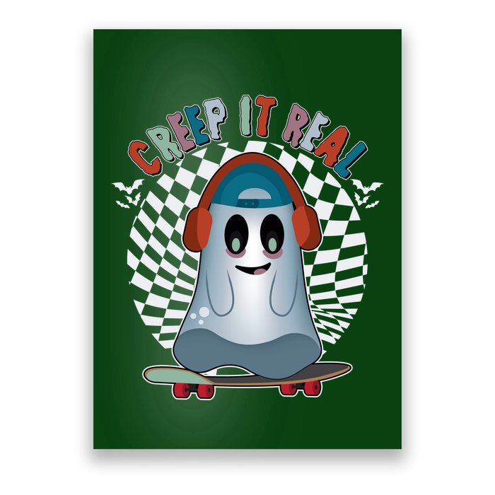 Funny Halloween Creep It Real Skateboarding Ghost Poster