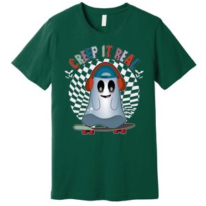 Funny Halloween Creep It Real Skateboarding Ghost Premium T-Shirt