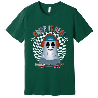 Funny Halloween Creep It Real Skateboarding Ghost Premium T-Shirt