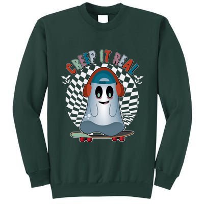 Funny Halloween Creep It Real Skateboarding Ghost Tall Sweatshirt