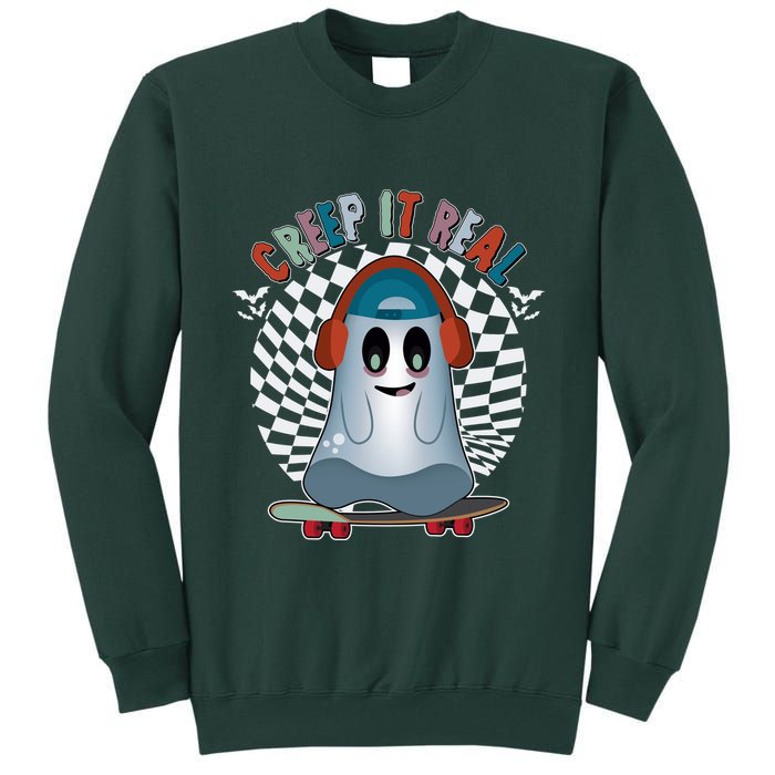 Funny Halloween Creep It Real Skateboarding Ghost Tall Sweatshirt