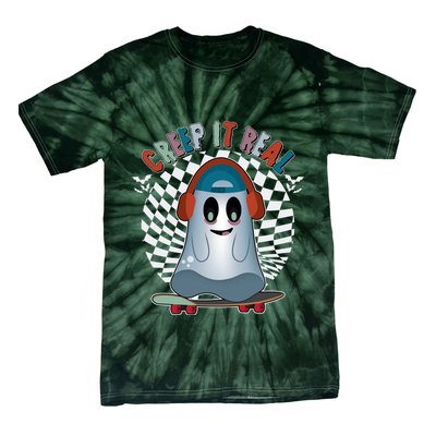 Funny Halloween Creep It Real Skateboarding Ghost Tie-Dye T-Shirt