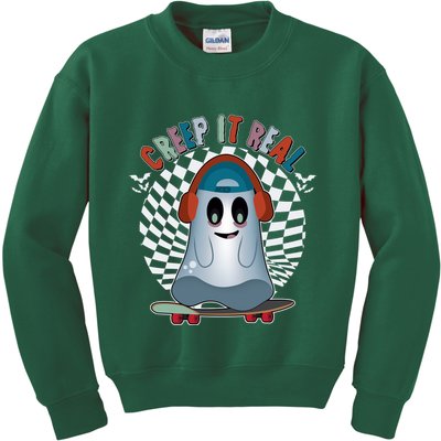 Funny Halloween Creep It Real Skateboarding Ghost Kids Sweatshirt