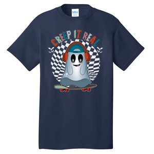 Funny Halloween Creep It Real Skateboarding Ghost Tall T-Shirt