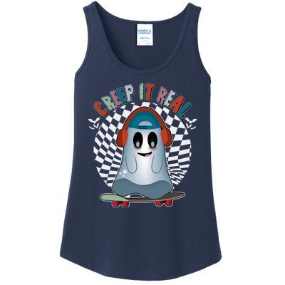 Funny Halloween Creep It Real Skateboarding Ghost Ladies Essential Tank