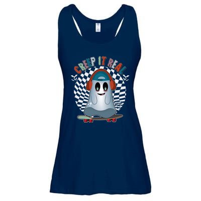 Funny Halloween Creep It Real Skateboarding Ghost Ladies Essential Flowy Tank