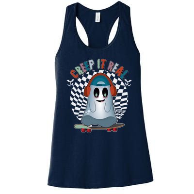 Funny Halloween Creep It Real Skateboarding Ghost Women's Racerback Tank