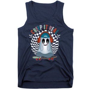 Funny Halloween Creep It Real Skateboarding Ghost Tank Top