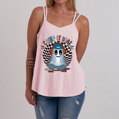 Funny Halloween Creep It Real Skateboarding Ghost Women's Strappy Tank