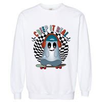 Funny Halloween Creep It Real Skateboarding Ghost Garment-Dyed Sweatshirt