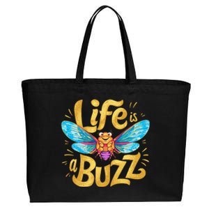 Funny Happy Cute Cicada Life Is A Buzz Cotton Canvas Jumbo Tote