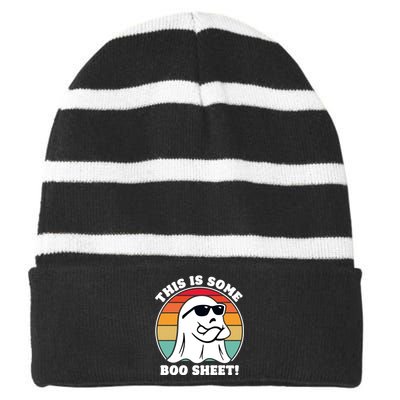 Funny Halloween Cool Boo Ghost Costume This Is Some Boo Sheet Striped Beanie with Solid Band