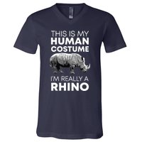 Funny Human Costume Rhino Vintage Rhinoceros Love V-Neck T-Shirt