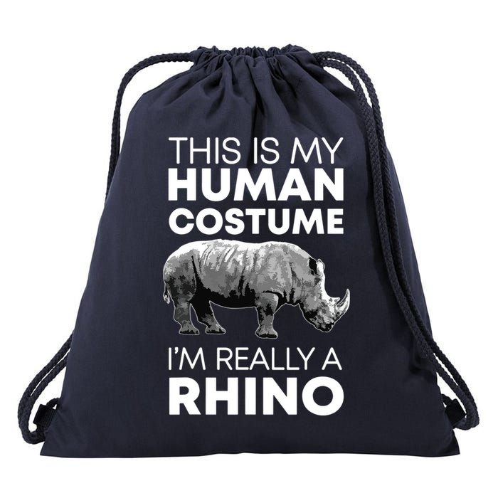 Funny Human Costume Rhino Vintage Rhinoceros Love Drawstring Bag