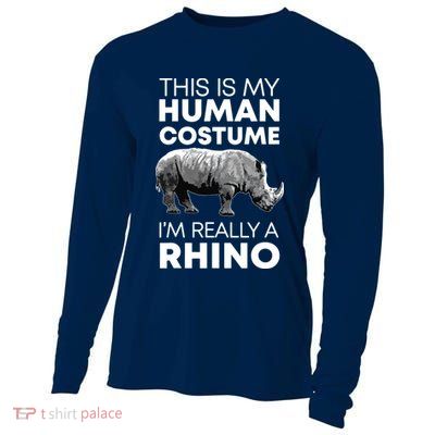 Funny Human Costume Rhino Vintage Rhinoceros Love Cooling Performance Long Sleeve Crew