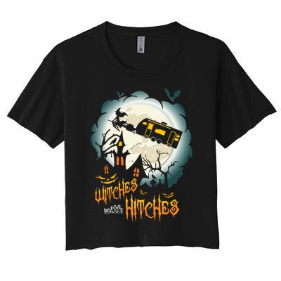 Funny Halloween Camping Witches With Hitches Women's Crop Top Tee