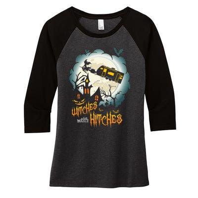 Funny Halloween Camping Witches With Hitches Women's Tri-Blend 3/4-Sleeve Raglan Shirt