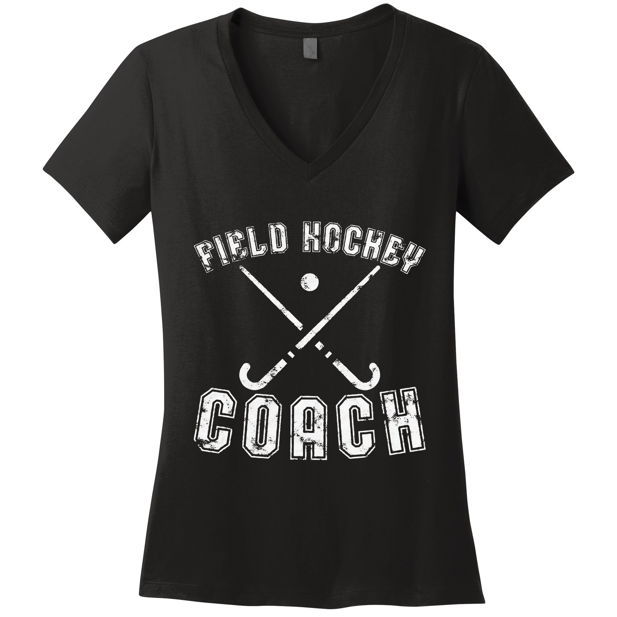 Field Hockey Coach Gifts Distressed Field Hockey Coach Women's V-Neck T-Shirt