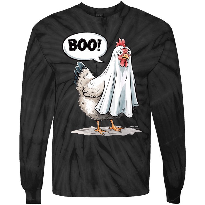 Funny Halloween Chicken Boo Spooky Chicken Halloween Costume Tie-Dye Long Sleeve Shirt