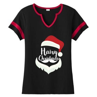 Funny Hairy Christmas Santa Hat Merry Holiday Beard Dad Gift Great Gift Ladies Halftime Notch Neck Tee