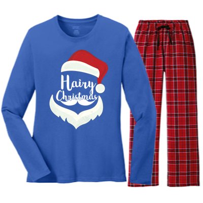 Funny Hairy Christmas Santa Hat Merry Holiday Beard Dad Gift Great Gift Women's Long Sleeve Flannel Pajama Set 