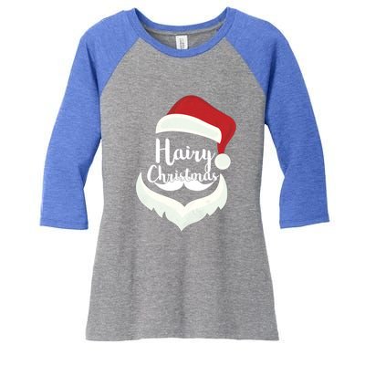 Funny Hairy Christmas Santa Hat Merry Holiday Beard Dad Gift Great Gift Women's Tri-Blend 3/4-Sleeve Raglan Shirt