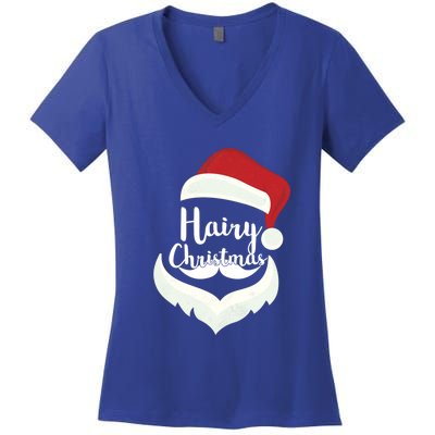 Funny Hairy Christmas Santa Hat Merry Holiday Beard Dad Gift Great Gift Women's V-Neck T-Shirt