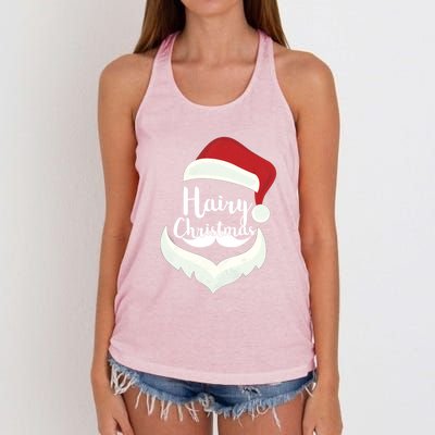 Funny Hairy Christmas Santa Hat Merry Holiday Beard Dad Gift Great Gift Women's Knotted Racerback Tank