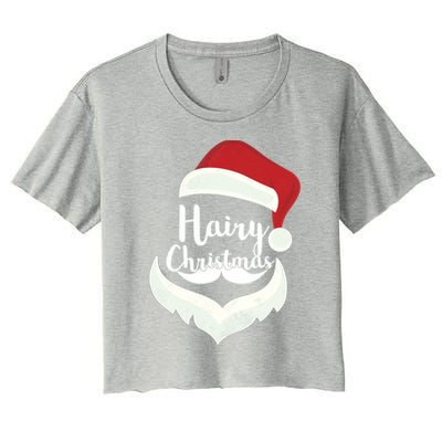 Funny Hairy Christmas Santa Hat Merry Holiday Beard Dad Gift Great Gift Women's Crop Top Tee