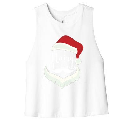 Funny Hairy Christmas Santa Hat Merry Holiday Beard Dad Gift Great Gift Women's Racerback Cropped Tank