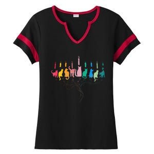 Funny Hanukkah Cat Menorah Meowzel Hanukat Jewish Chanukah Ladies Halftime Notch Neck Tee