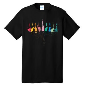 Funny Hanukkah Cat Menorah Meowzel Hanukat Jewish Chanukah Tall T-Shirt