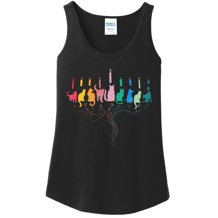 Funny Hanukkah Cat Menorah Meowzel Hanukat Jewish Chanukah Ladies Essential Tank