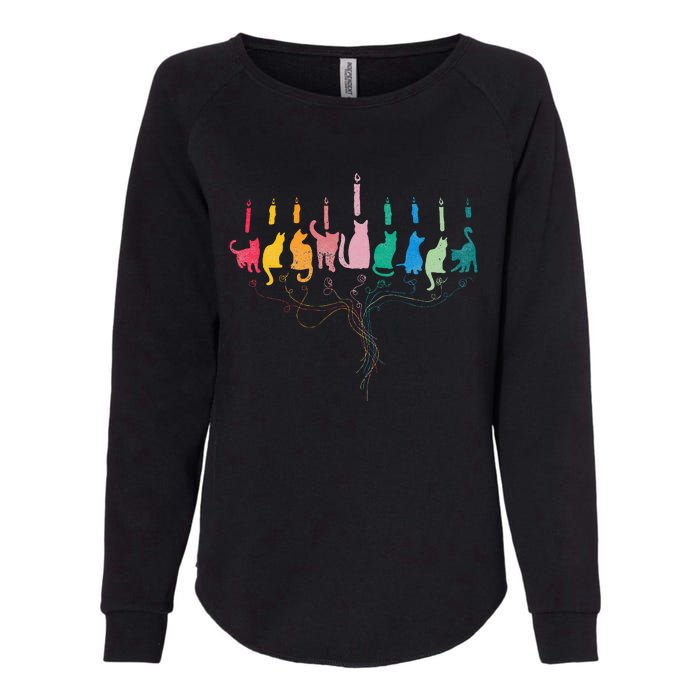 Funny Hanukkah Cat Menorah Meowzel Hanukat Jewish Chanukah Womens California Wash Sweatshirt