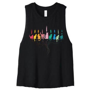 Funny Hanukkah Cat Menorah Meowzel Hanukat Jewish Chanukah Women's Racerback Cropped Tank