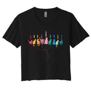 Funny Hanukkah Cat Menorah Meowzel Hanukat Jewish Chanukah Women's Crop Top Tee