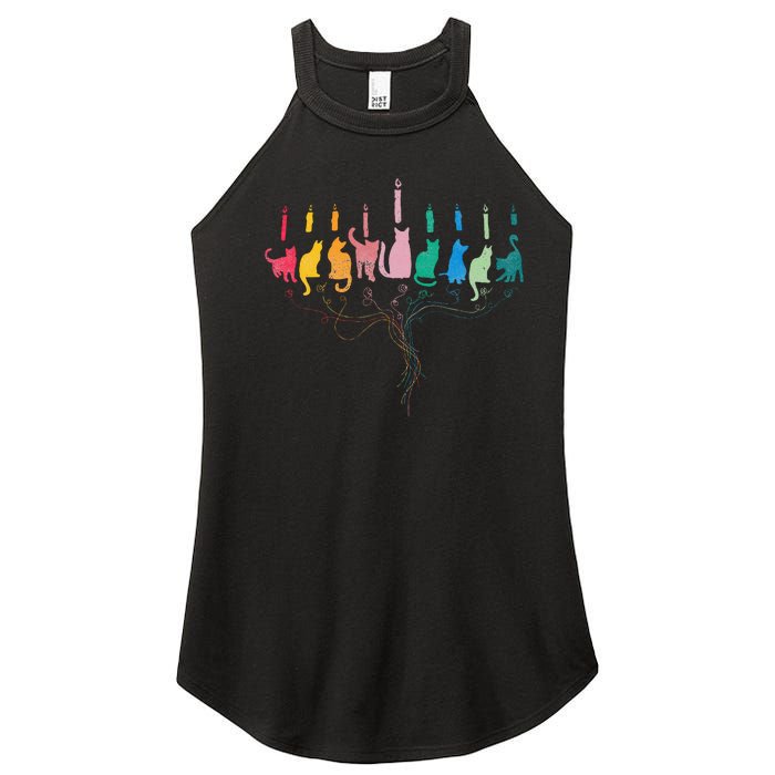 Funny Hanukkah Cat Menorah Meowzel Hanukat Jewish Chanukah Women's Perfect Tri Rocker Tank