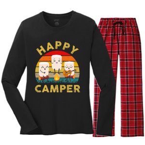 Funny Happy Cute Marshmallow Camper Bonfire Women's Long Sleeve Flannel Pajama Set 