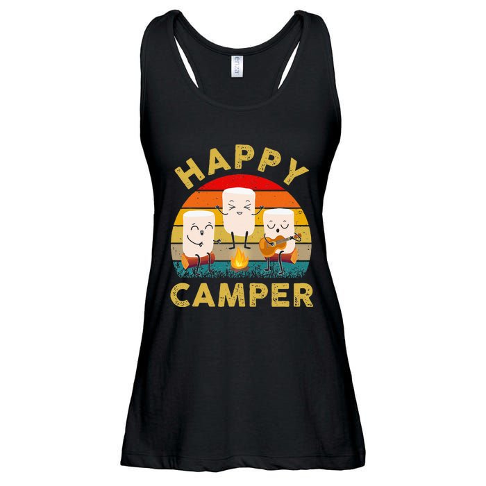 Funny Happy Cute Marshmallow Camper Bonfire Ladies Essential Flowy Tank