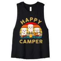 Funny Happy Cute Marshmallow Camper Bonfire Women's Racerback Cropped Tank